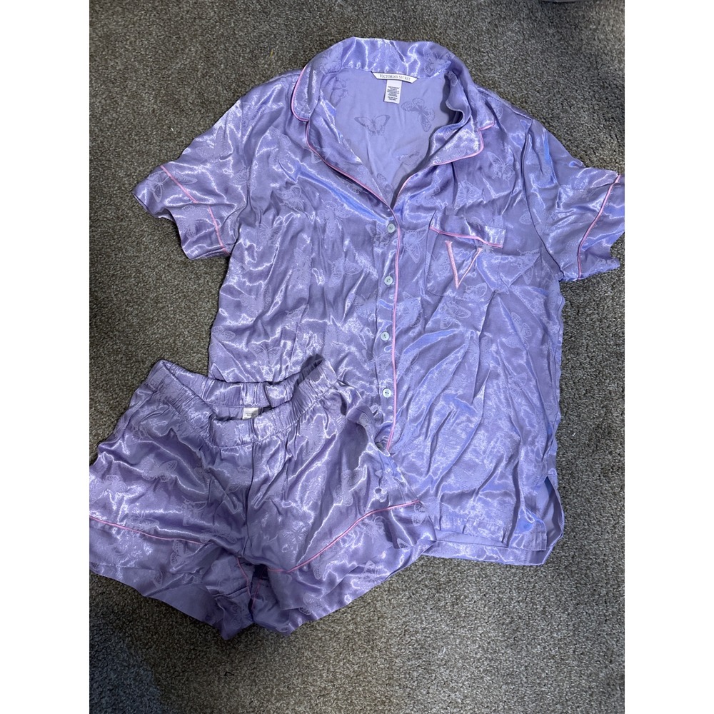 Victoria's Secret Pajama Set Womens XS Purple Butterfly Satin Short set
